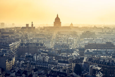 High angle view of cityscape against clear sky