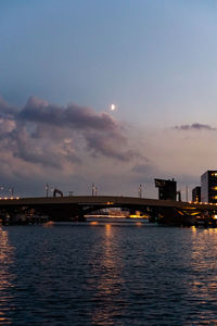 Scenic view of river against sky at dusk