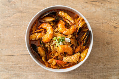 High angle view of food in bowl on table