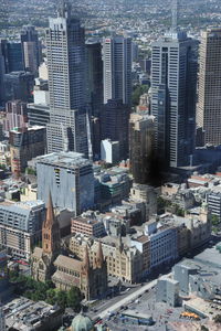 High angle view of buildings in city