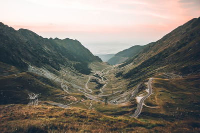 Scenic view of mountains against sky during sunset