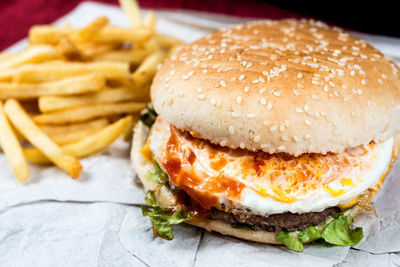 Close-up of burger and french fries