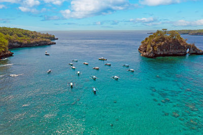 Aerial from chrystal bay on nusa penida bali indonesia