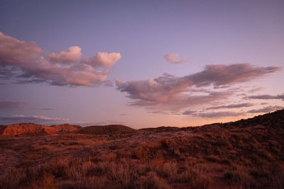 Scenic view of field against sky during sunset