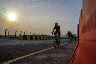 Person riding bicycle on road