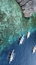 High angle view of boats in sea 