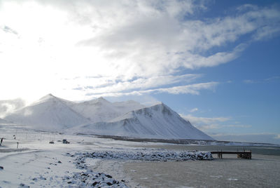 Scenic view of landscape against sky during winter