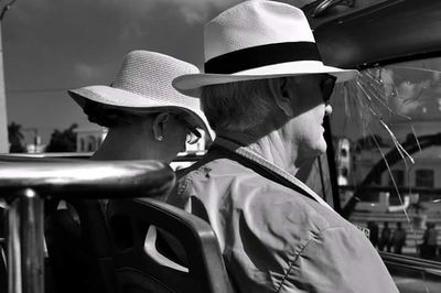 Close-up of man wearing hat