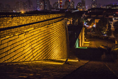 Illuminated buildings at night