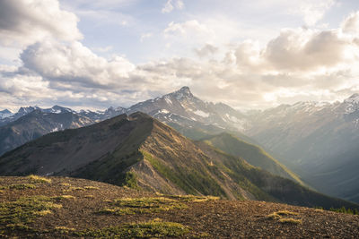 Scenic view of snowcapped mountains against sky