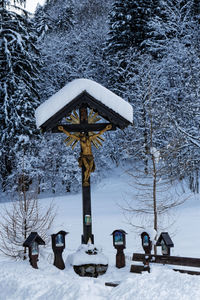 View of cross in snow