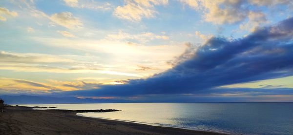 Scenic view of sea against dramatic sky