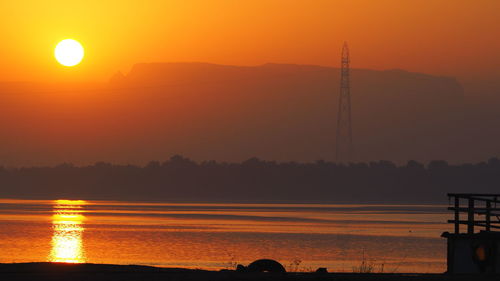 Scenic view of lake against sky during sunset