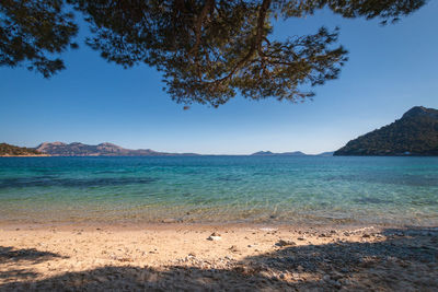 Scenic view of sea against clear blue sky