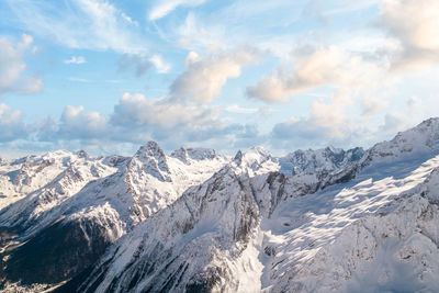 Mountain view with blue sky and white clouds