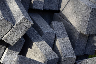 Full frame shot of pile of concrete building blocks