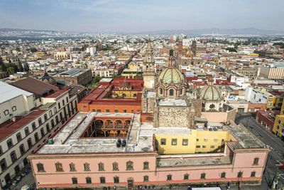 High angle view of buildings in city