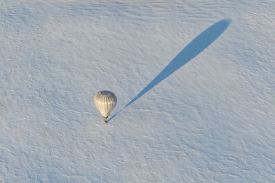 High angle view of snow covered land