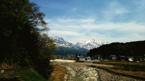 Scenic view of landscape against sky during winter