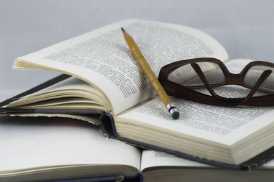 Close-up of open book on table