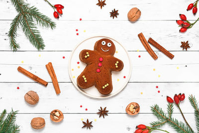 High angle view of cookies on table