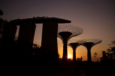 Low angle view of silhouette built structure against sky