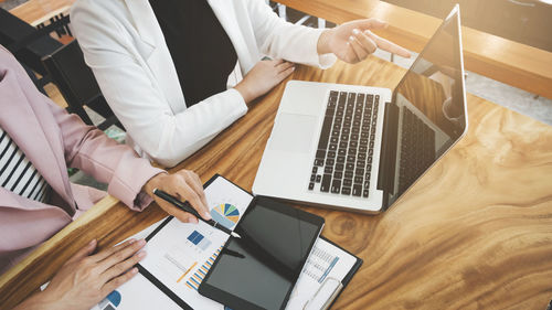 High angle view of laptop on table