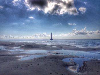 Scenic view of sea against cloudy sky