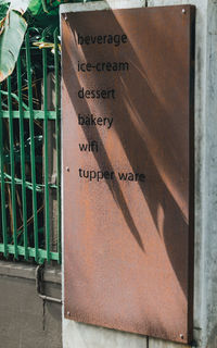 Close-up of text on wall