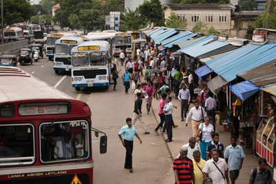 High angle view of people at bus stop