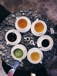 High angle view of coffee on table