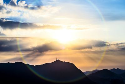 Scenic view of mountains against cloudy sky