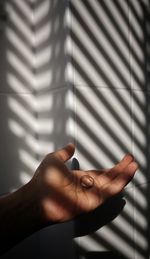 Close-up of hand on tiled floor