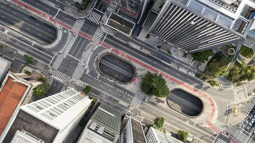 High angle view of street amidst buildings in city