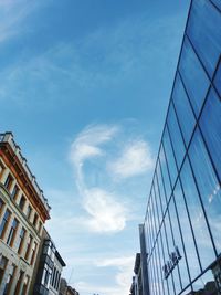 Low angle view of modern buildings against sky