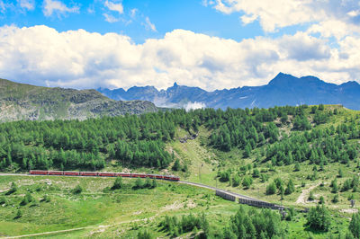Scenic view of landscape and mountains against sky