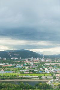 High angle view of townscape against sky