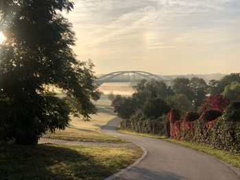 High angle view of bridge against sky during sunset