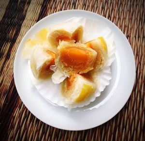 Close-up of dessert served on table