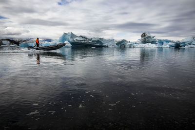 Icebergs at jokulsarlon glacier lagoon in southern iceland.