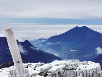 Scenic view of snowcapped mountains against sky