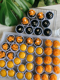 High angle view of food on table