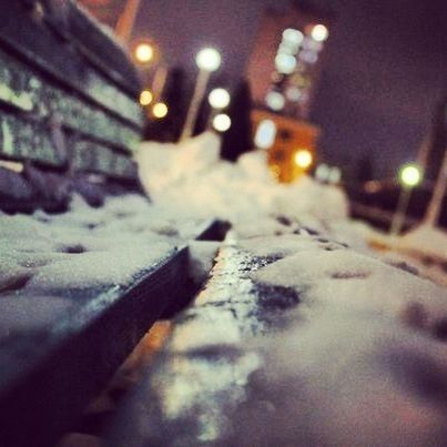 snow, winter, cold temperature, night, illuminated, season, weather, frozen, covering, street, street light, transportation, lighting equipment, surface level, road, covered, the way forward, white color, outdoors, selective focus