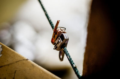 High angle view of clothespin hanging on clothesline