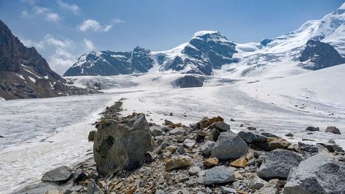 Scenic view of snow mountains against sky