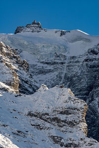 Aerial view of snowcapped mountains against sky