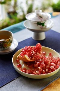 Close-up of breakfast served on table