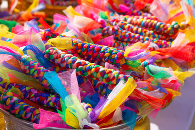 High angle view of multi colored candies for sale in market