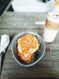 High angle view of food in glass on table