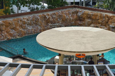 High angle view of man in swimming pool